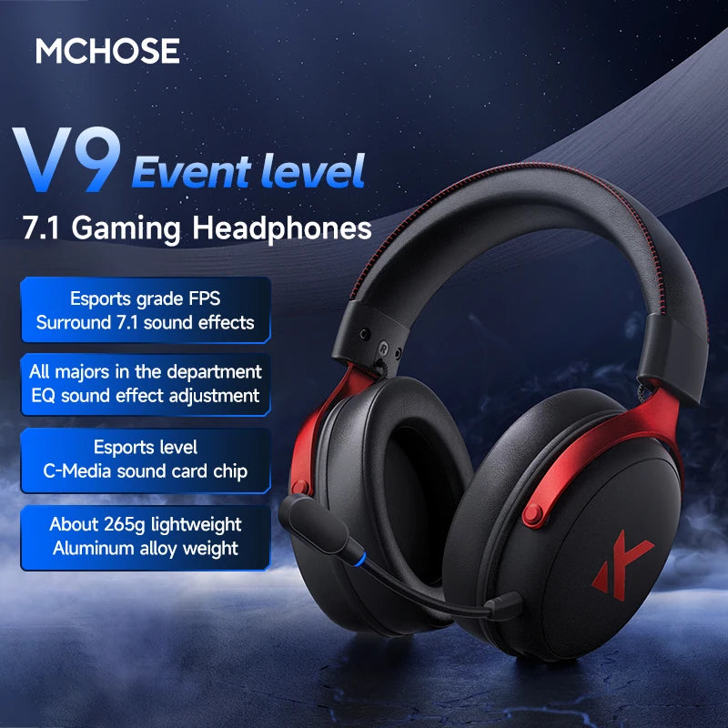 MCHOSE V9 Pro Gaming Headset | 3-Mode Bluetooth Wireless Headphones with Noise-Cancelling Mic