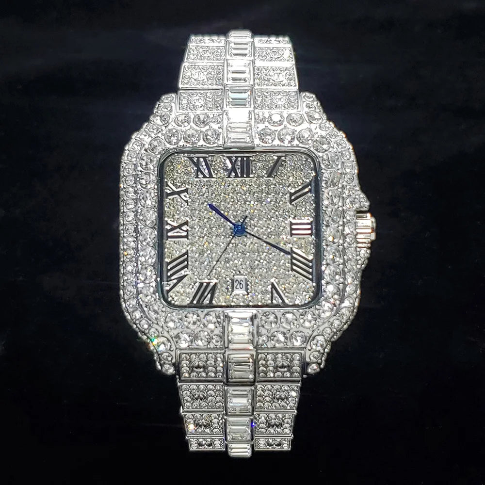 UNIGUET DC06 Luxury Iced Out Men's Watch — Hip Hop Square Diamond Quartz Wristwatch