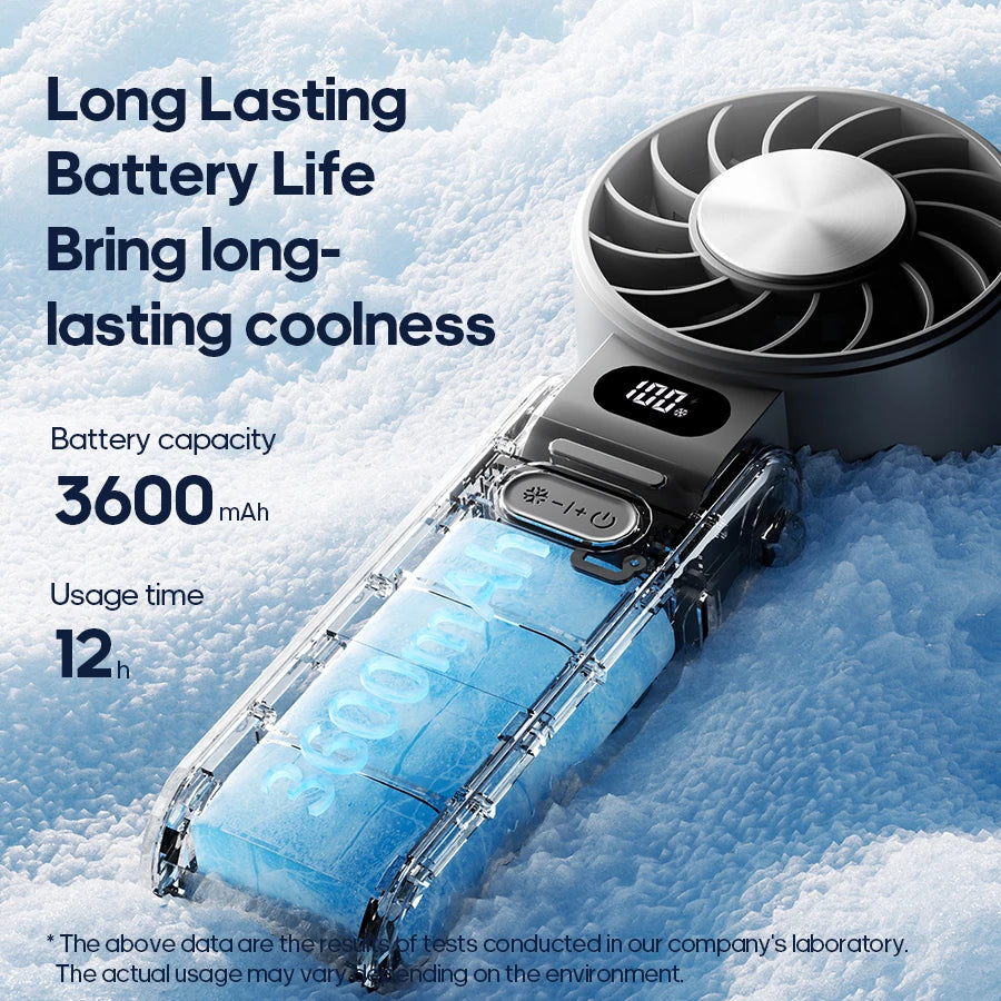 Newes Foldable Handheld Fan 100 Gear Speed Adjustable 3600mAh Rechargeable Student Fan LED Display USB Air Circulator W/ Lanyard