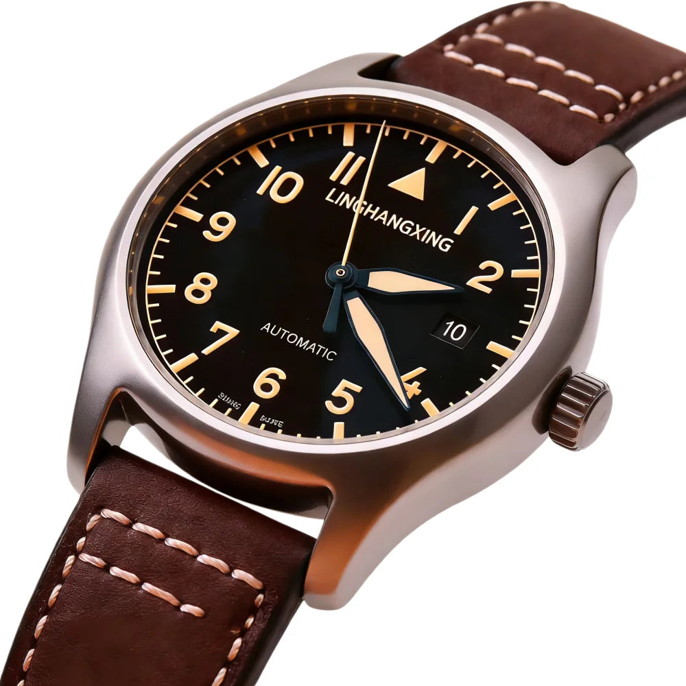 2026 New LINGHANGXING Men's Fashion Watch Movement Luminous Dial Genuine Leather Band Business Casual