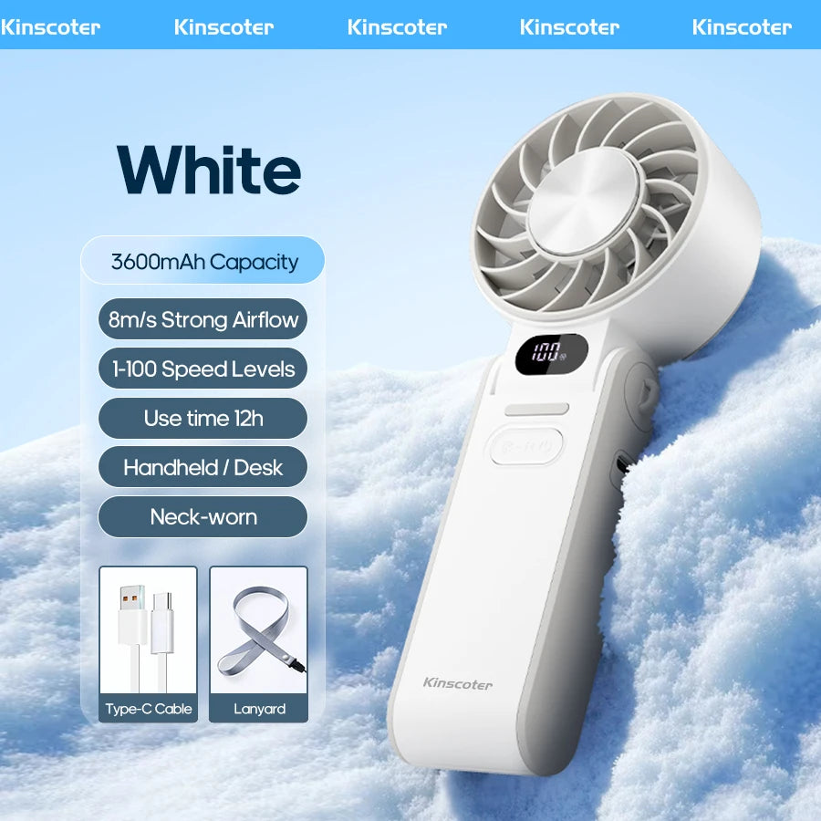 Newes Foldable Handheld Fan 100 Gear Speed Adjustable 3600mAh Rechargeable Student Fan LED Display USB Air Circulator W/ Lanyard