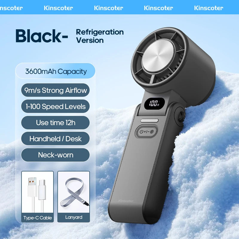 Newes Foldable Handheld Fan 100 Gear Speed Adjustable 3600mAh Rechargeable Student Fan LED Display USB Air Circulator W/ Lanyard