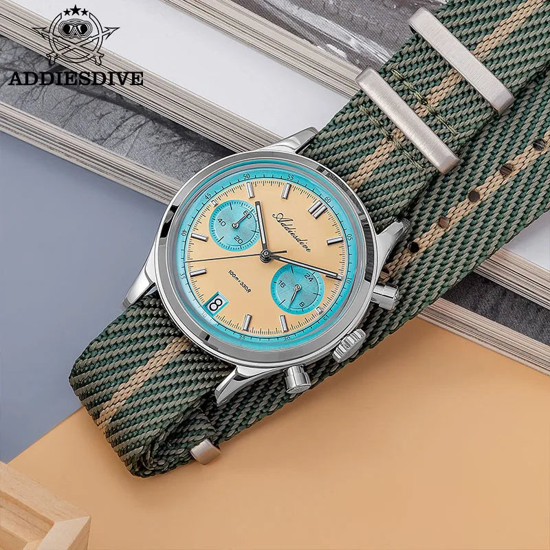 ADDIESDIVE AD2095 Luxury Men's Chronograph Watch — BGW9 Super Luminous Bubble Mirror VK64 Quartz Diver