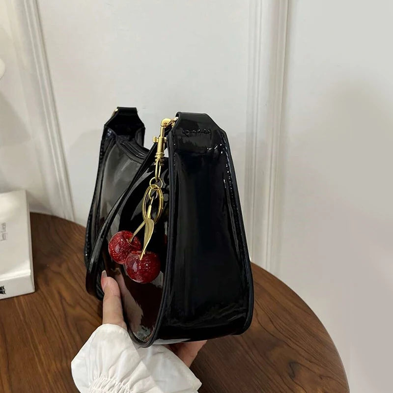 Cherry Pendant Shoulder Bag | PU Leather Underarm Handbag for Women