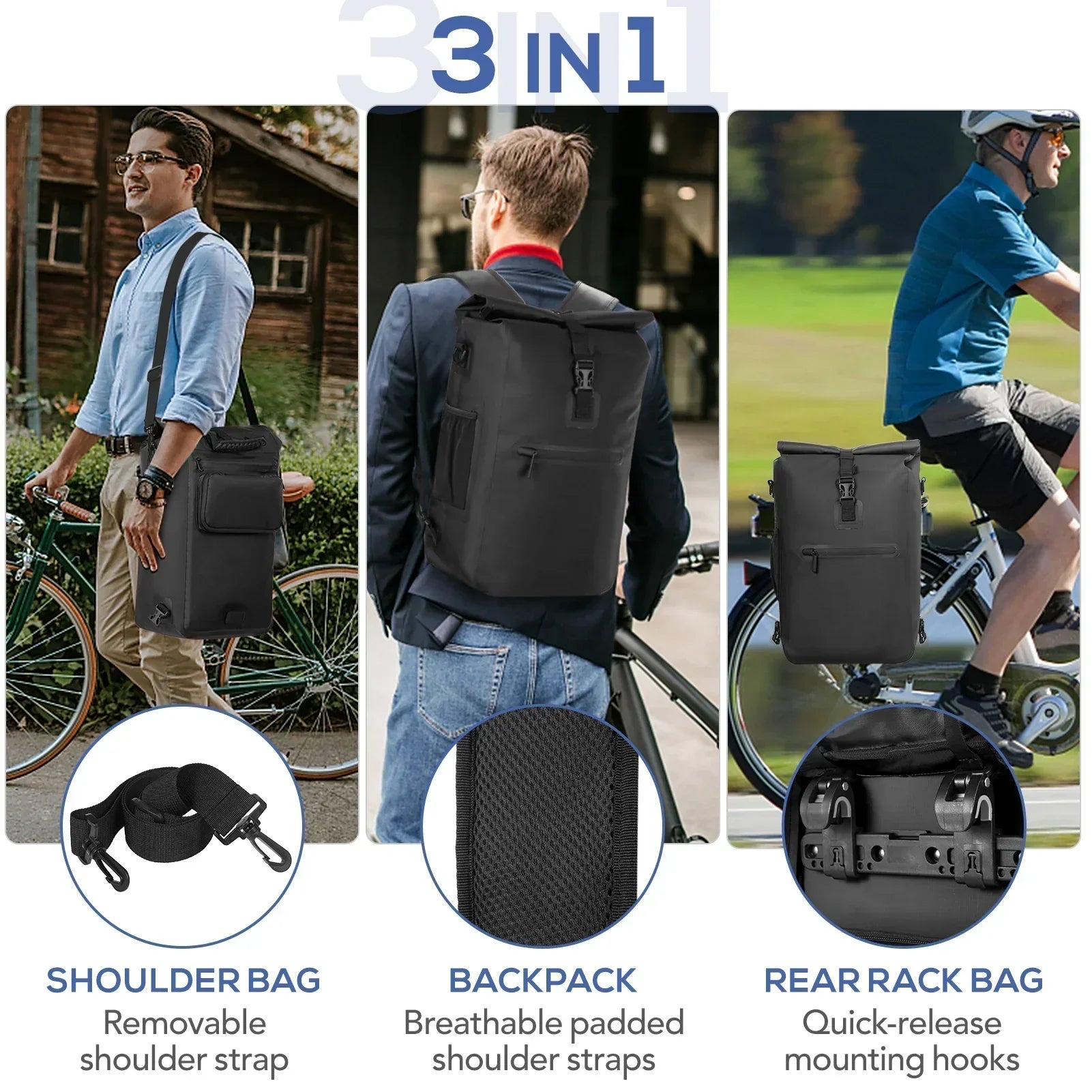 3-in-1 Waterproof Bike Pannier Bicycle Rear Rack Bag
