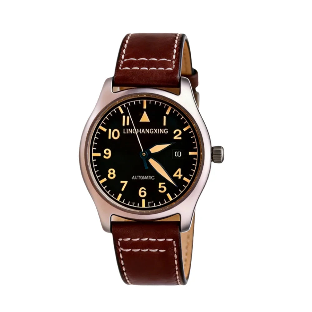 2026 New LINGHANGXING Men's Fashion Watch Movement Luminous Dial Genuine Leather Band Business Casual