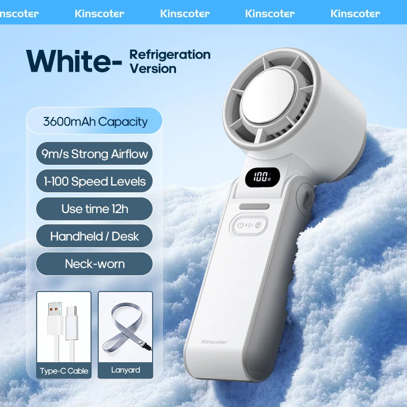 Newes Foldable Handheld Fan 100 Gear Speed Adjustable 3600mAh Rechargeable Student Fan LED Display USB Air Circulator W/ Lanyard