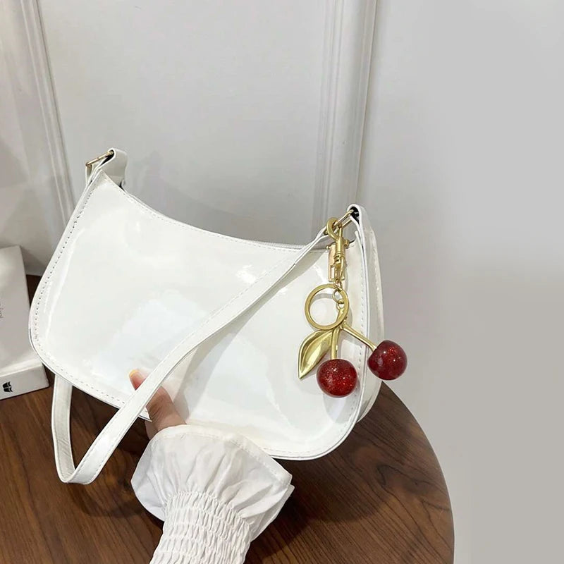 Cherry Pendant Shoulder Bag | PU Leather Underarm Handbag for Women