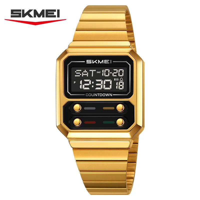 SKMEI 2448 Luxury Men's Digital Watch — Stainless Steel Waterproof Multifunctional Wristwatch