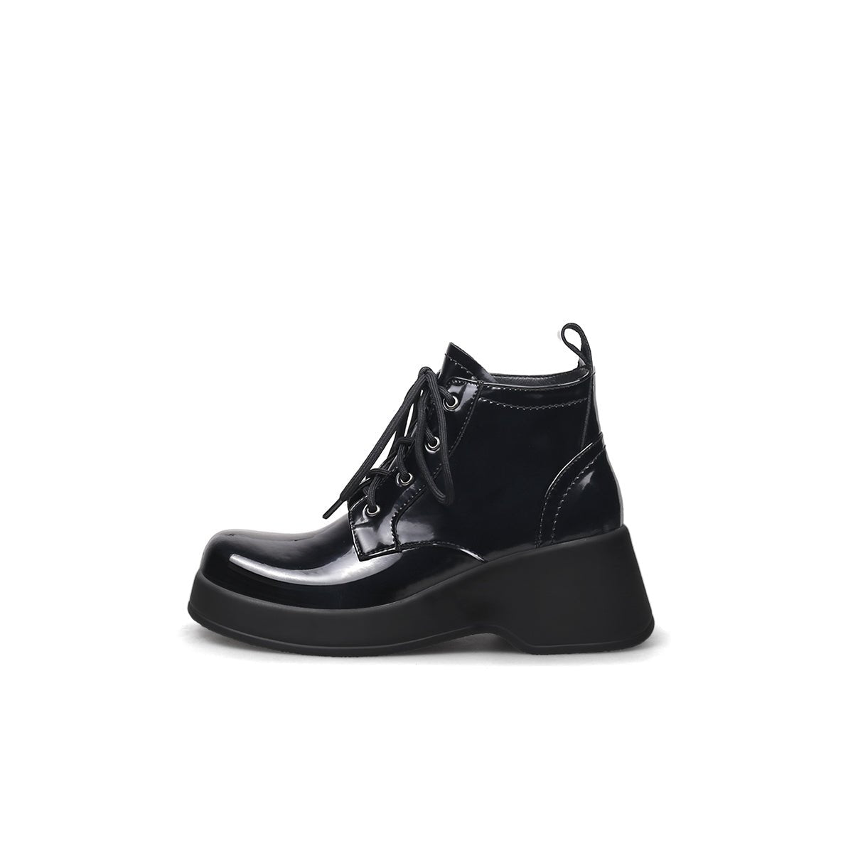 Black Leather Lace Up Low Ankle Boots