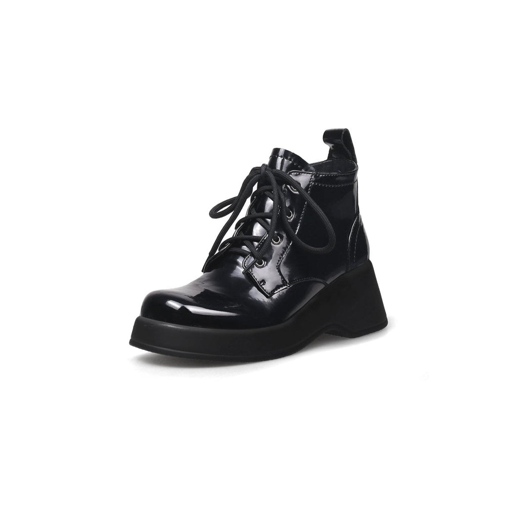 Black Leather Lace Up Low Ankle Boots