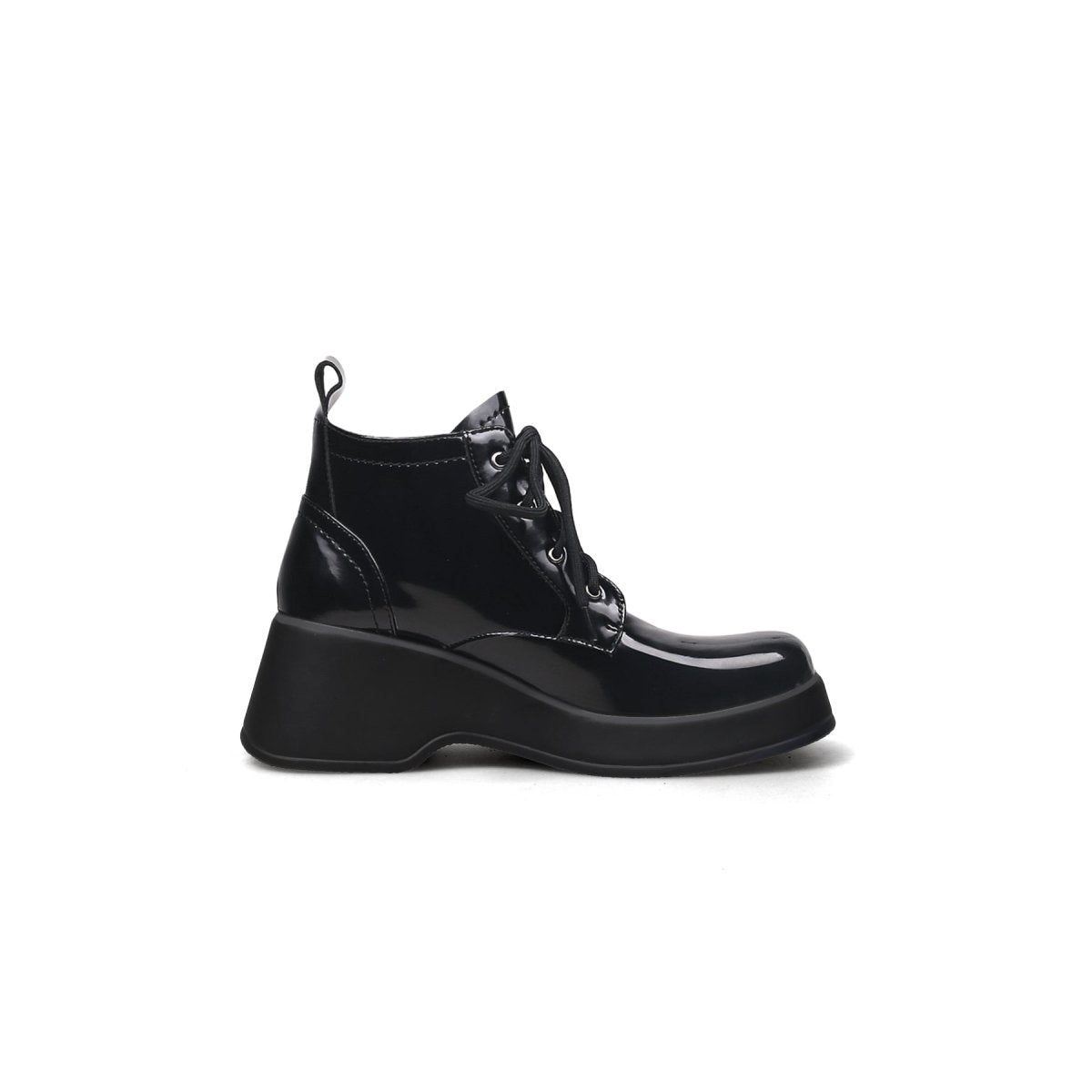 Black Leather Lace Up Low Ankle Boots