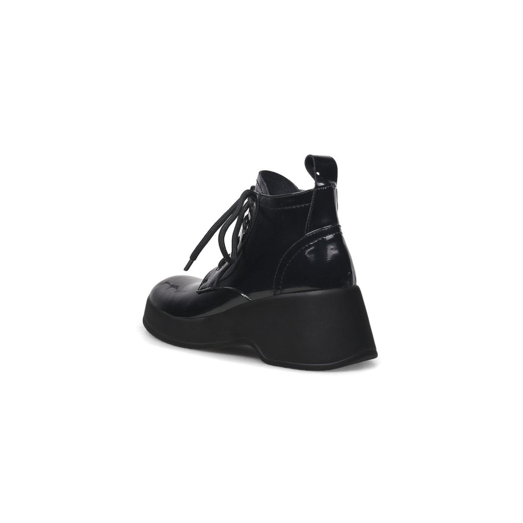 Black Leather Lace Up Low Ankle Boots