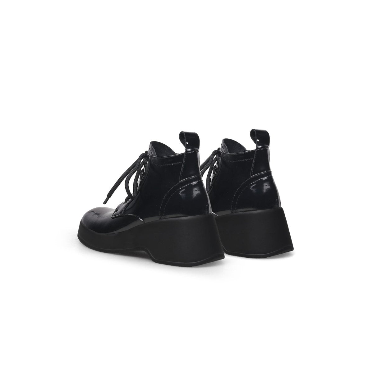 Black Leather Lace Up Low Ankle Boots
