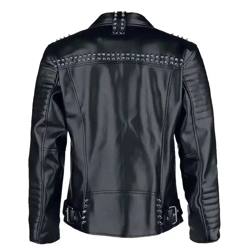 Men’s Rock Punk Black Studded Metal Spiked Leather Jacket