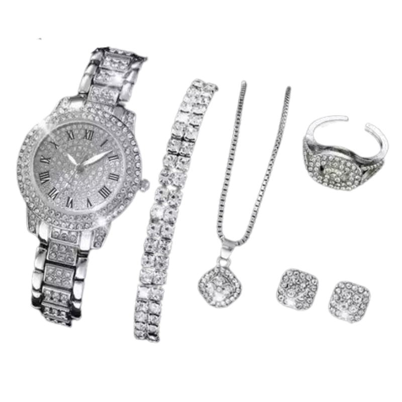 Women's Luxury Roman Dial Quartz Watch & Bracelet Set — Elegant 6-Piece Gift Set