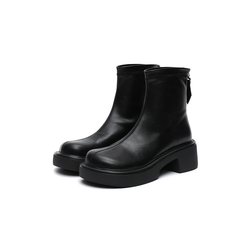 Women's Platform Ankle Boots – Black Leather Zip-Up