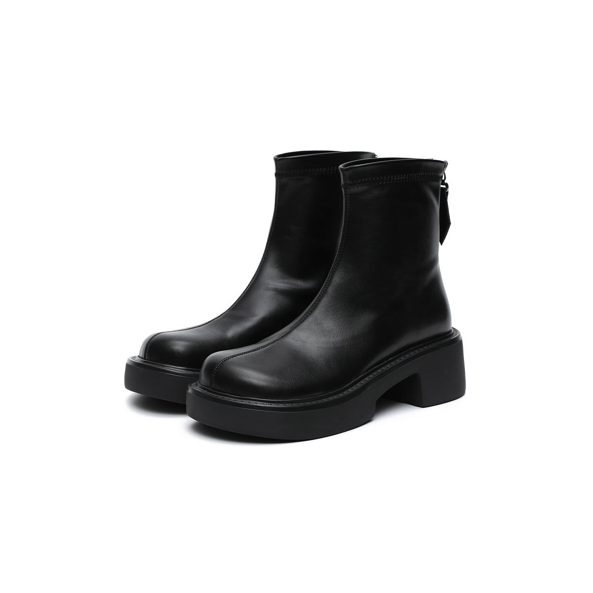 Women's Platform Ankle Boots – Black Leather Zip-Up
