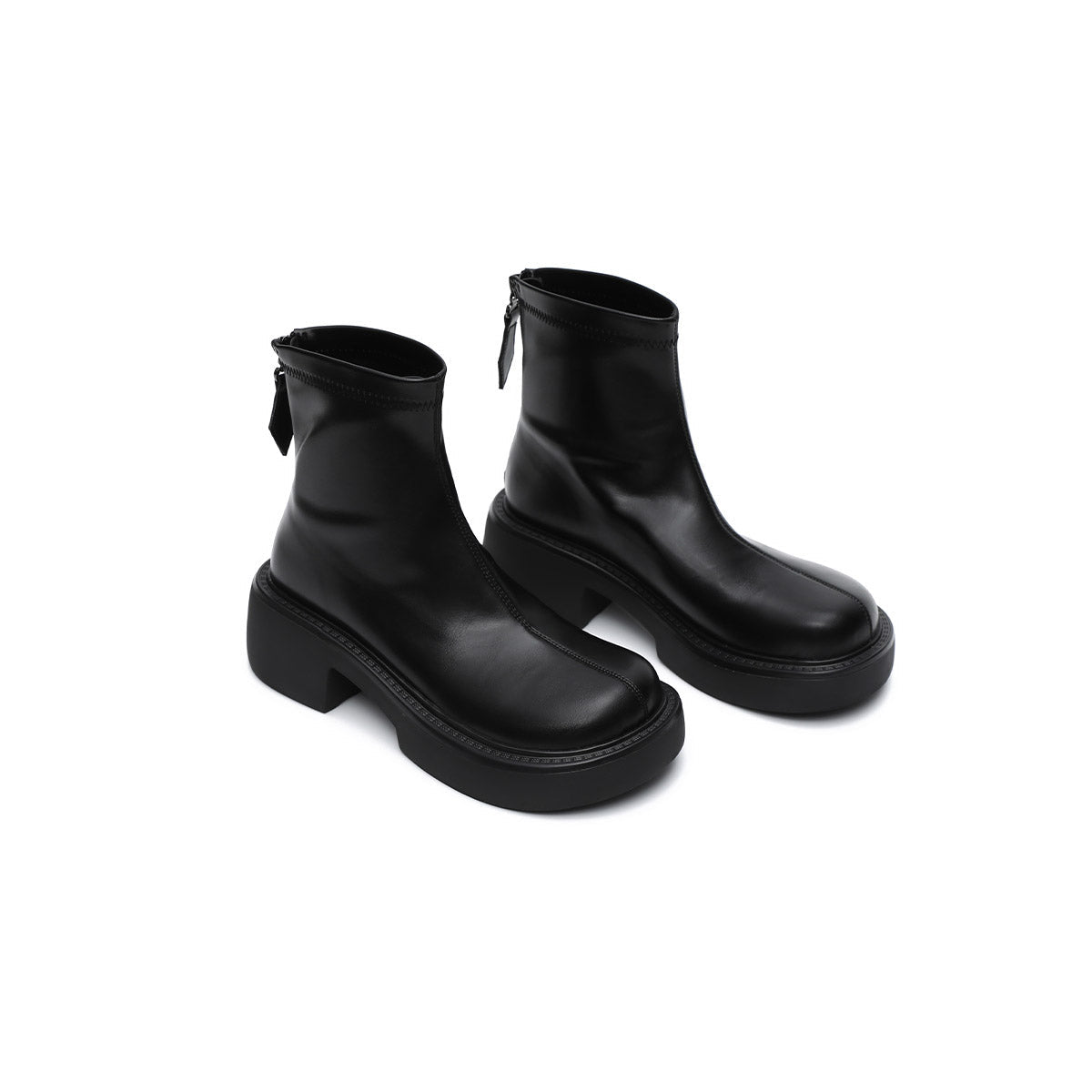 Women's Platform Ankle Boots – Black Leather Zip-Up